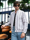 Campus Sutra Striped-Dobby Bomber Jacket
