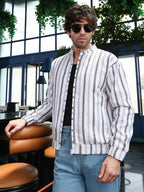 Campus Sutra Striped-Dobby Bomber Jacket