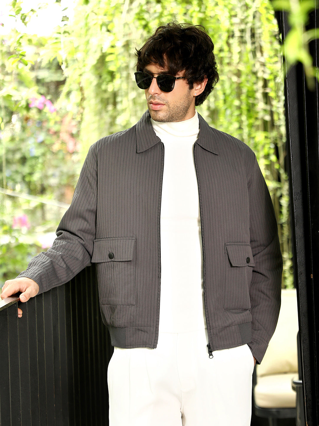 Campus Sutra Zip-Front Lined-Tactile Jacket