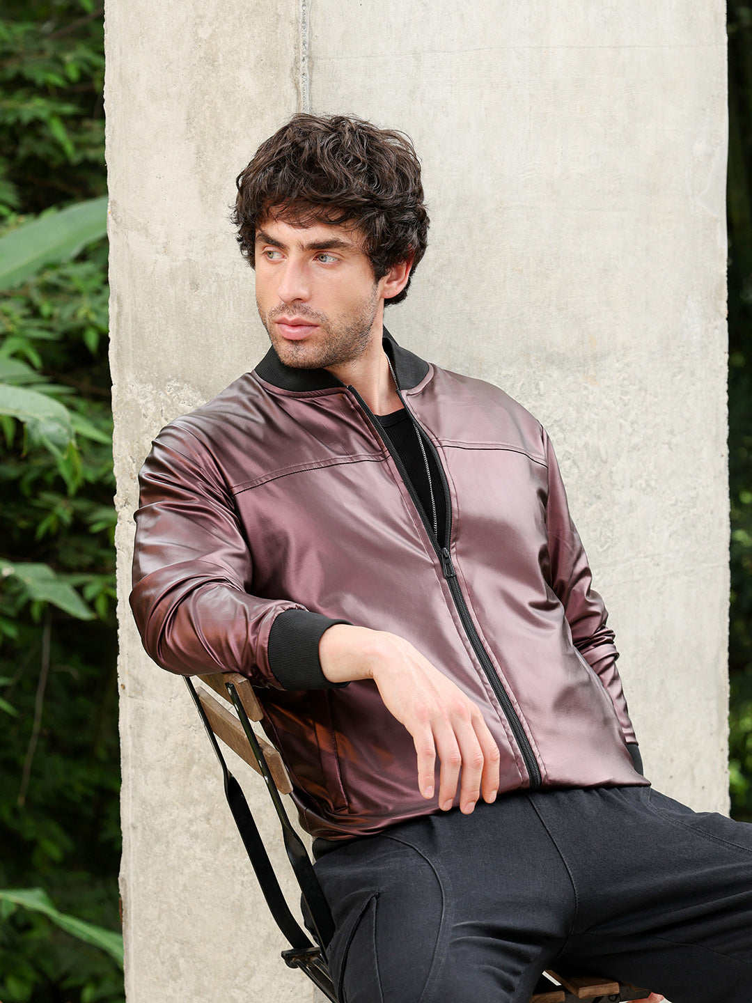 Campus Sutra Patent-Panel Bomber Jacket