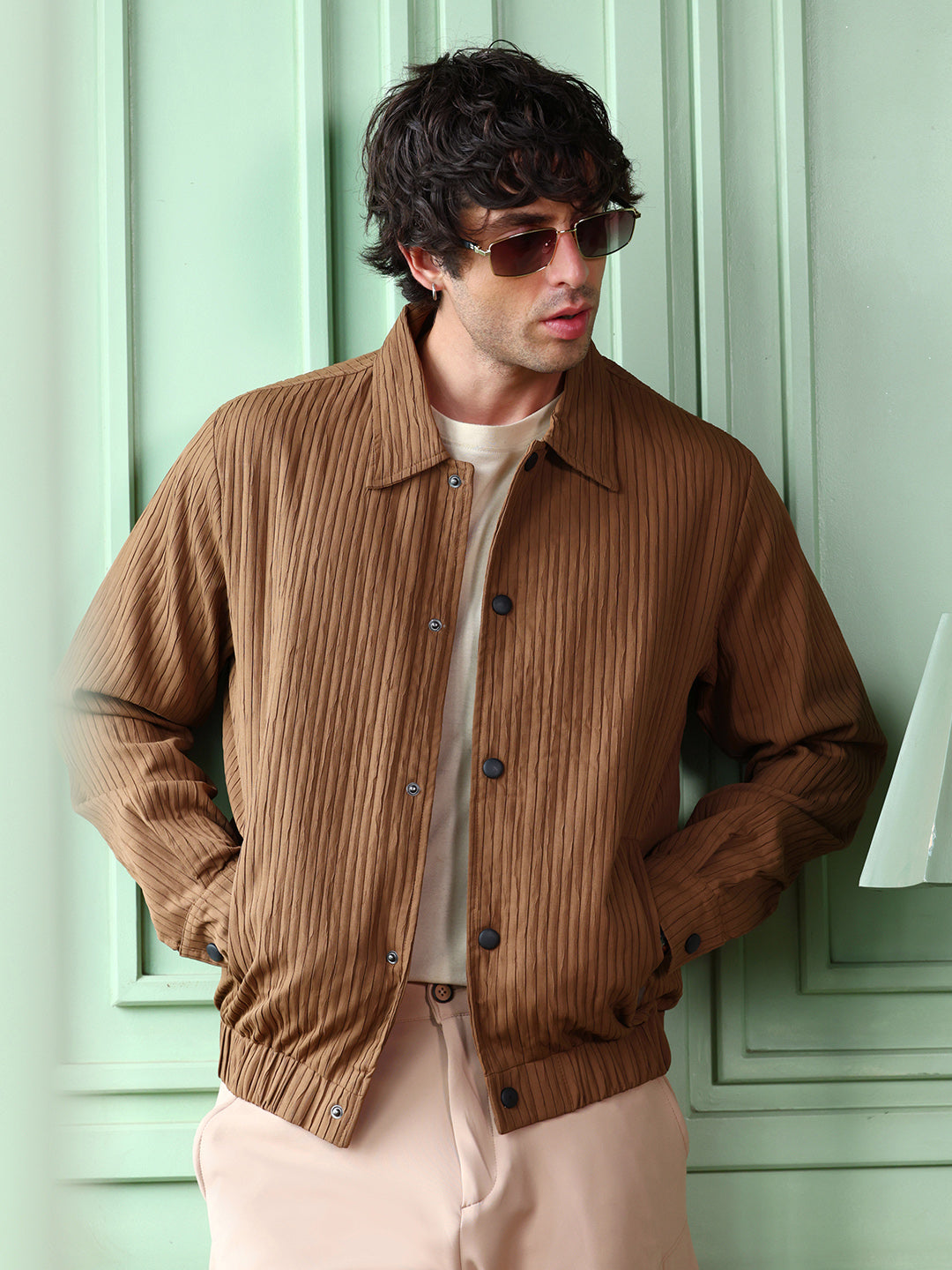 Campus Sutra Zip-Front Crushed-Tactile Jacket