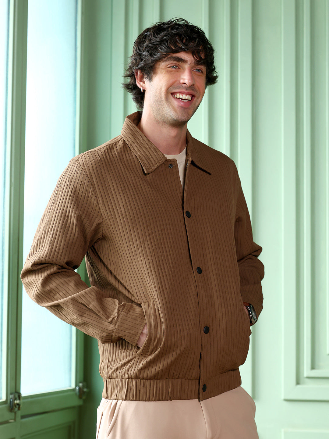 Campus Sutra Zip-Front Crushed-Tactile Jacket