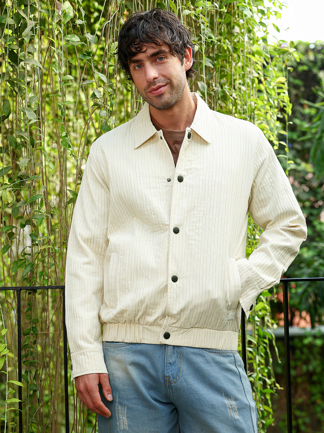 Campus Sutra Lined-Tactile Bomber Jacket