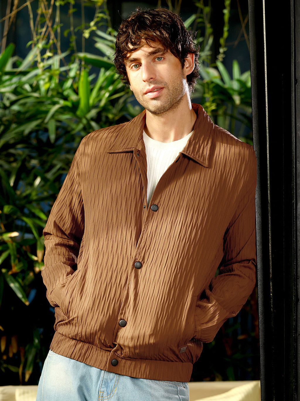 Campus Sutra Crease-Tactile Bomber Jacket