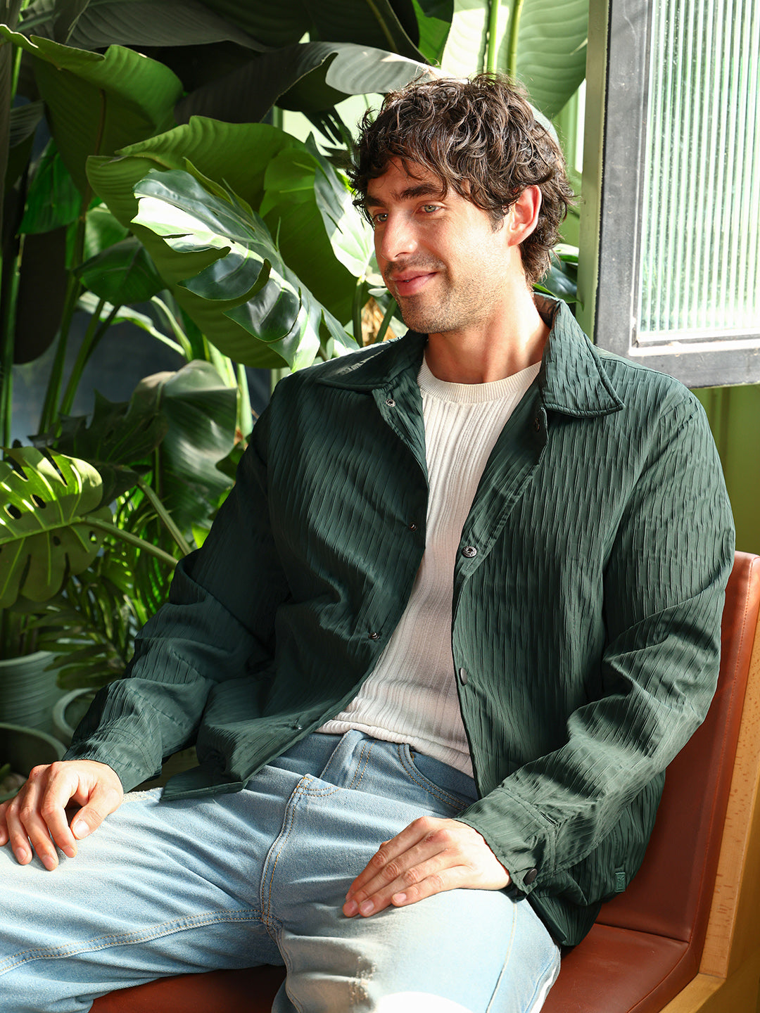Campus Sutra Crease-Tactile Bomber Jacket