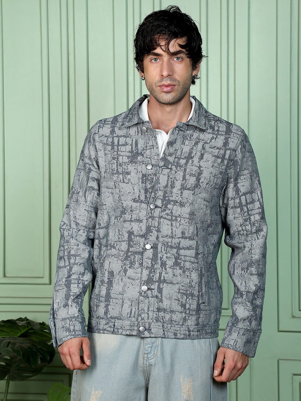 Campus Sutra Abstract Jacquard-Denim Jacket