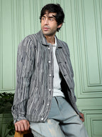 Campus Sutra Contrast Jacquard-Denim Jacket