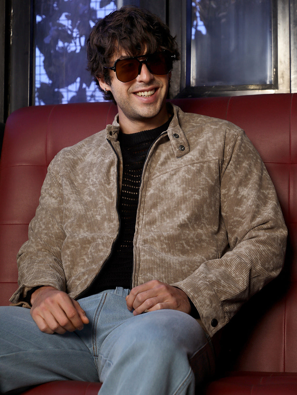 Campus Sutra Faded-Corduroy Rider Jacket