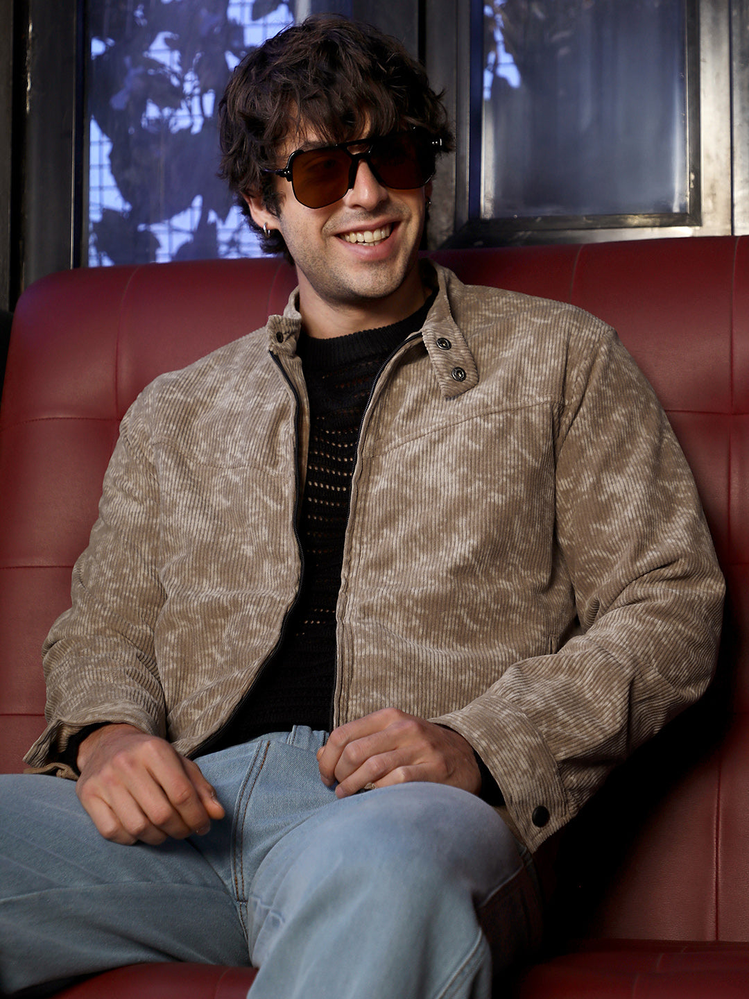 Campus Sutra Faded-Corduroy Rider Jacket