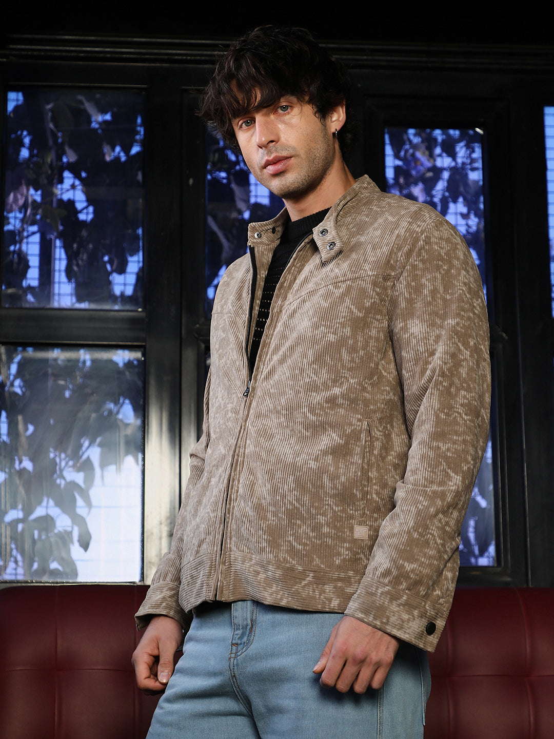 Campus Sutra Faded-Corduroy Rider Jacket