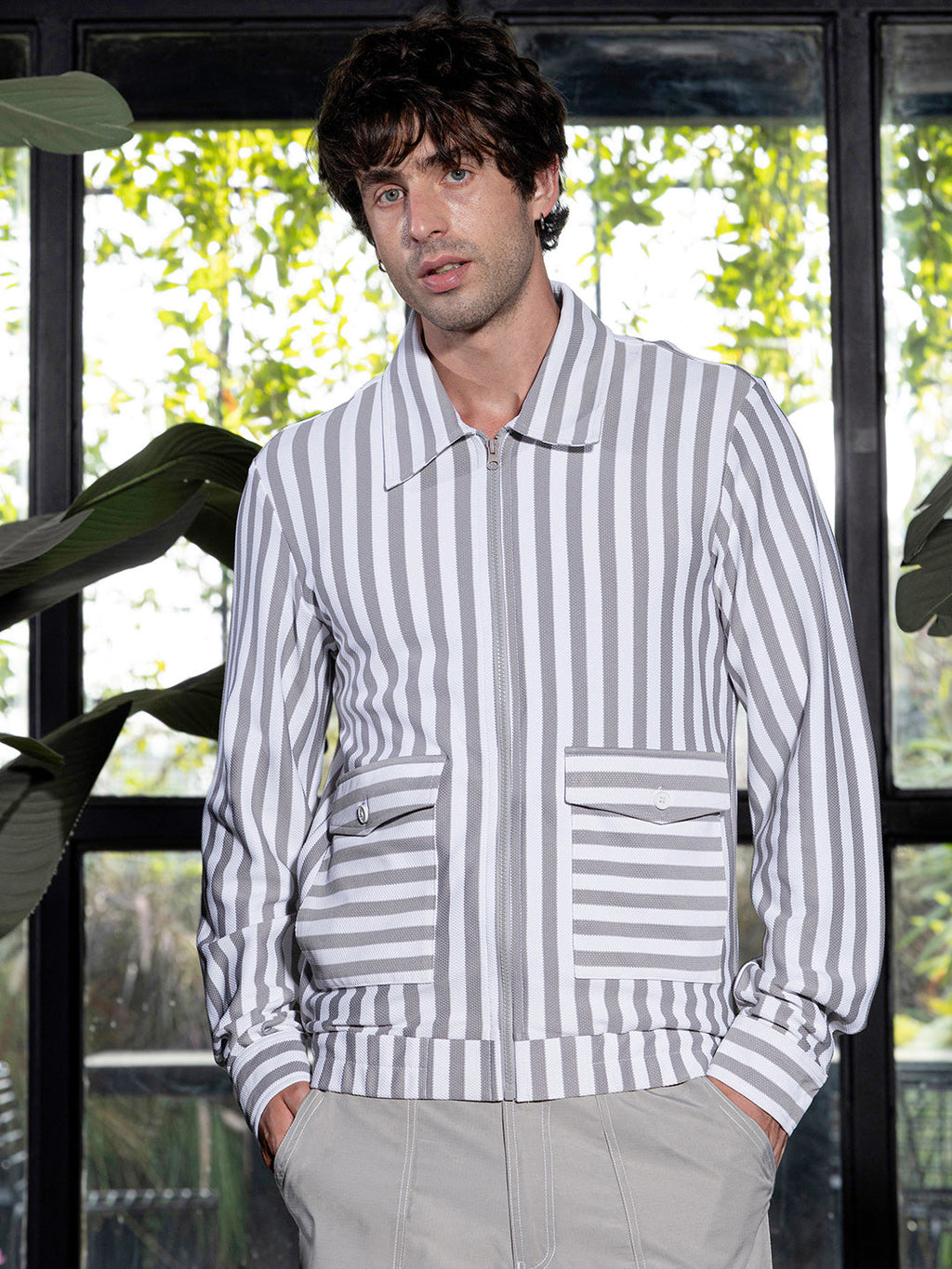 Campus Sutra Zip-Front Candy-Striped Jacket