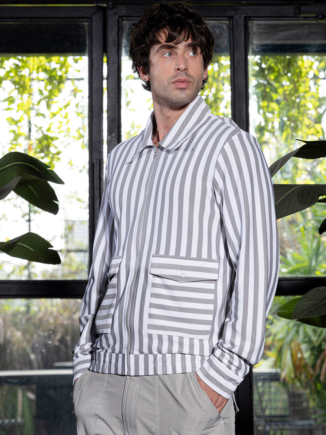 Campus Sutra Zip-Front Candy-Striped Jacket