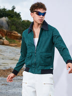 Campus Sutra Zip-Front Jacket With Fleece Collar