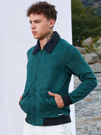Campus Sutra Zip-Front Jacket With Fleece Collar