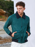 Campus Sutra Zip-Front Jacket With Fleece Collar