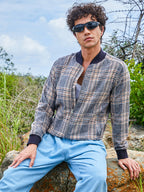Campus Sutra Tartan Plaid Jacket With Ribbed Hem