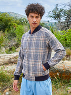 Campus Sutra Tartan Plaid Jacket With Ribbed Hem