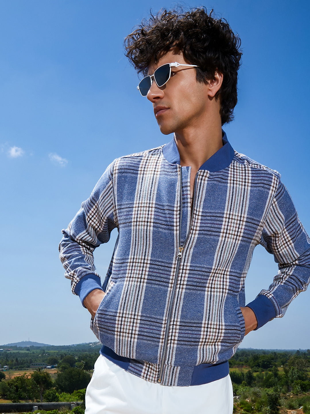 Campus Sutra Tartan Plaid Jacket With Ribbed Hem