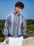 Campus Sutra Tartan Plaid Jacket With Ribbed Hem