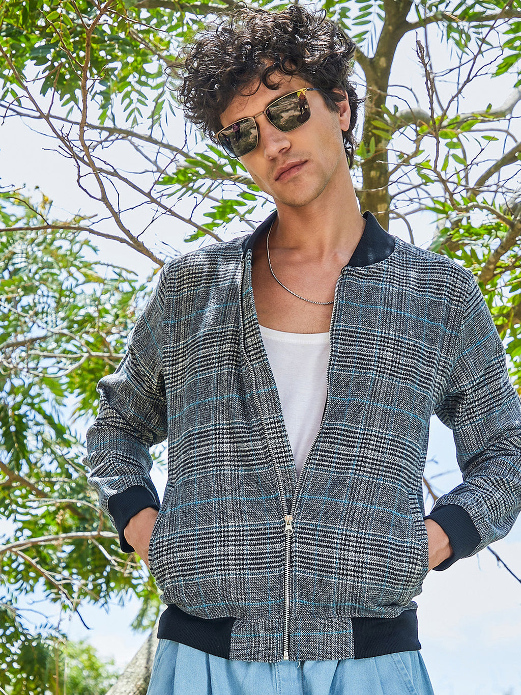 Campus Sutra Tartan Plaid Jacket With Ribbed Hem