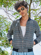 Campus Sutra Tartan Plaid Jacket With Ribbed Hem
