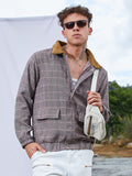 Campus Sutra Tartan Plaid Jacket With Fleece Collar