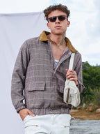 Campus Sutra Tartan Plaid Jacket With Fleece Collar