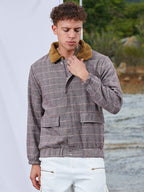 Campus Sutra Tartan Plaid Jacket With Fleece Collar