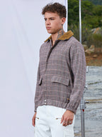 Campus Sutra Tartan Plaid Jacket With Fleece Collar
