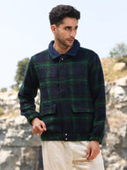 Campus Sutra Tartan Plaid Jacket With Fleece Collar