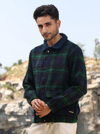 Campus Sutra Tartan Plaid Jacket With Fleece Collar