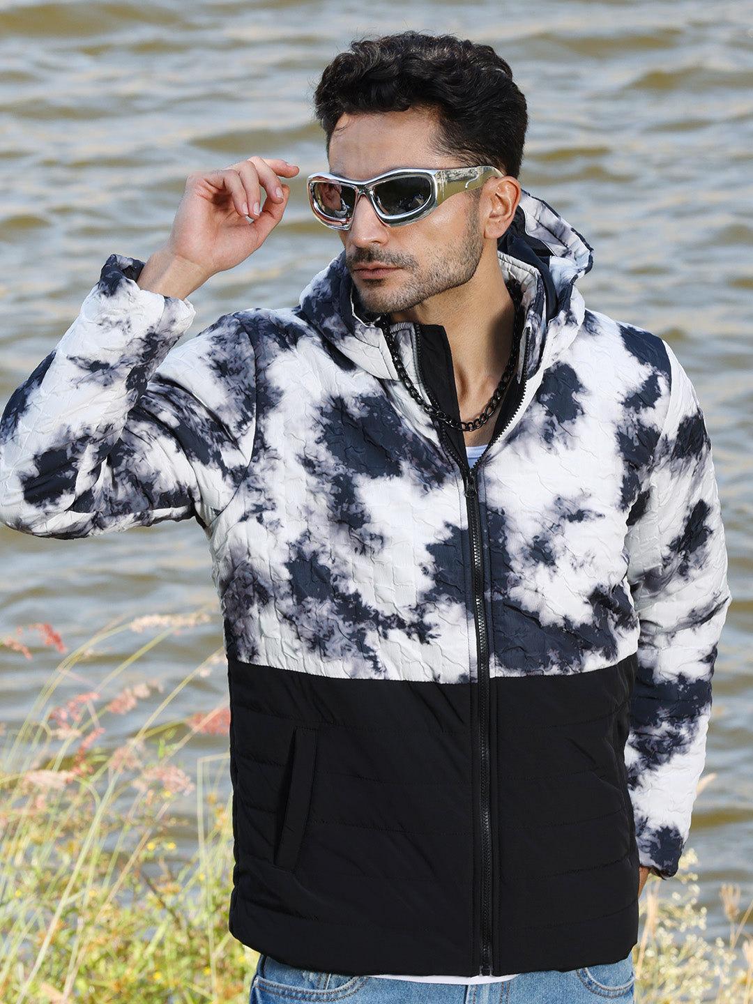 Campus Sutra Tie-Dye Block Puffer Jacket