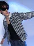 Campus Sutra Fleece Houndstooth Denim Jacket