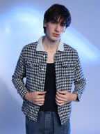 Campus Sutra Fleece Houndstooth Denim Jacket