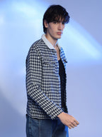 Campus Sutra Fleece Houndstooth Denim Jacket