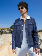 Campus Sutra Fleece Polka Dot Denim Jacket