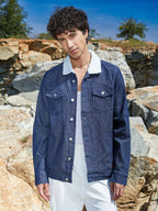 Campus Sutra Fleece Polka Dot Denim Jacket