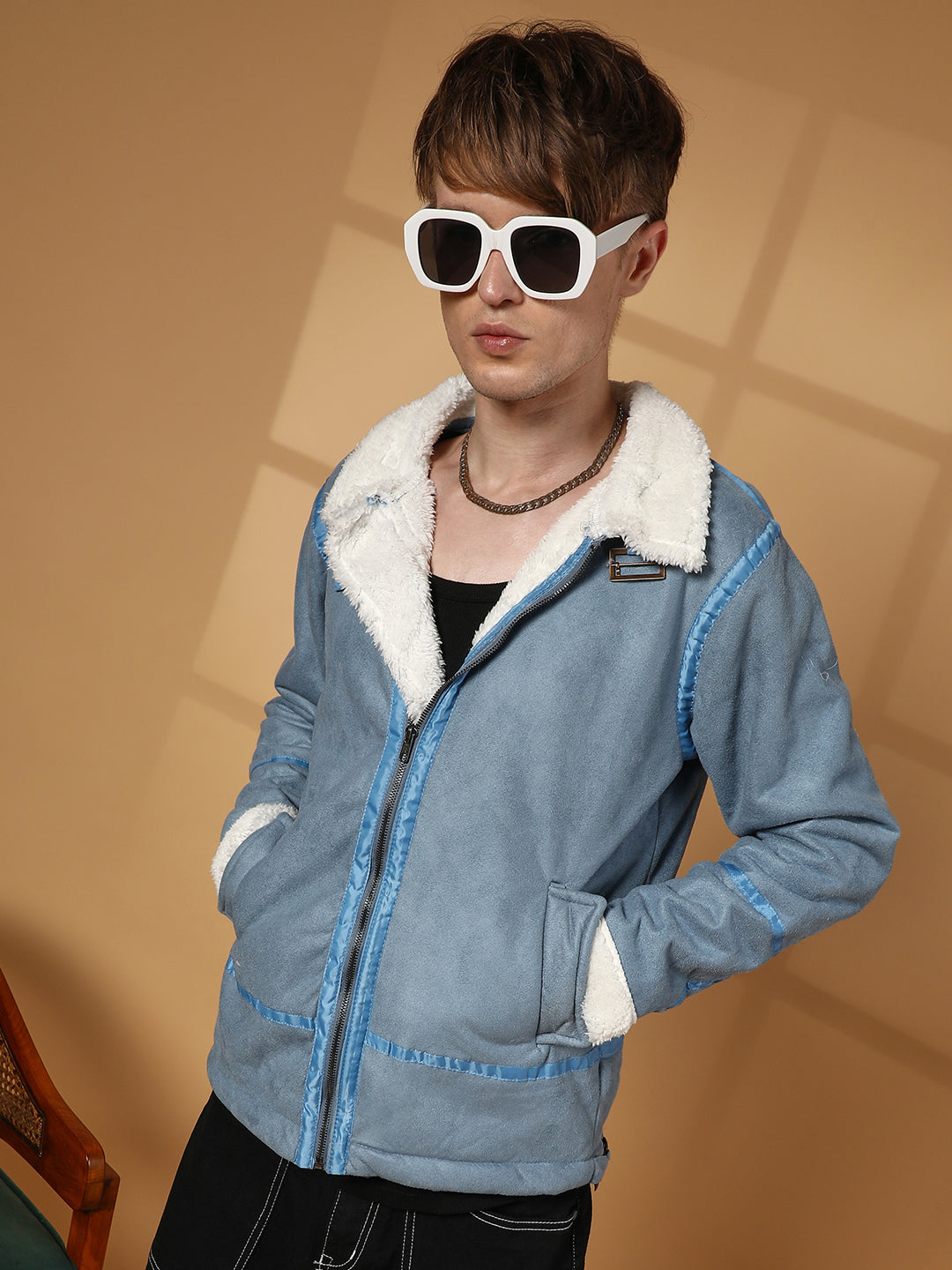 Campus Sutra Fleece-Lined Biker Jacket