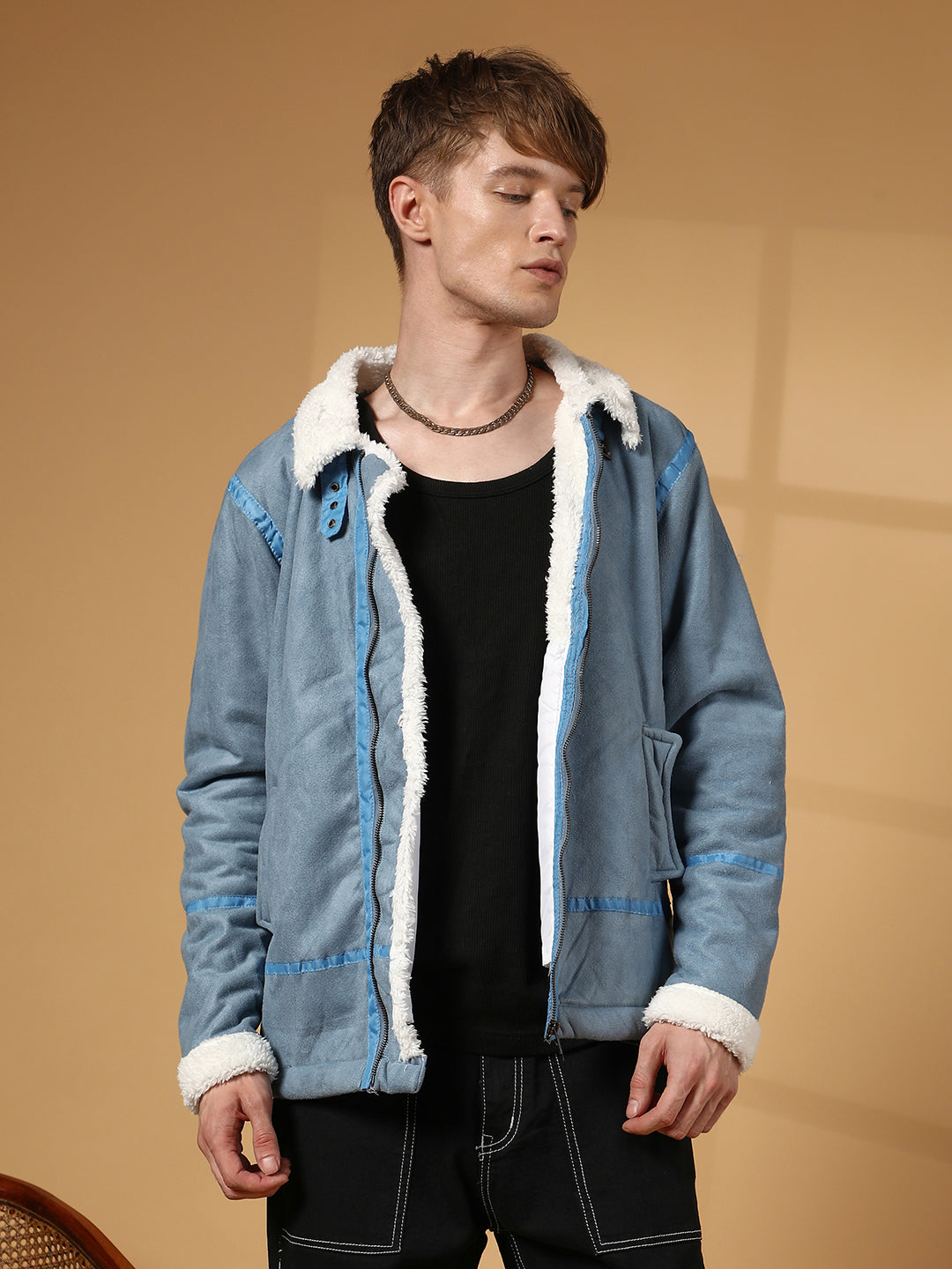 Campus Sutra Fleece-Lined Biker Jacket