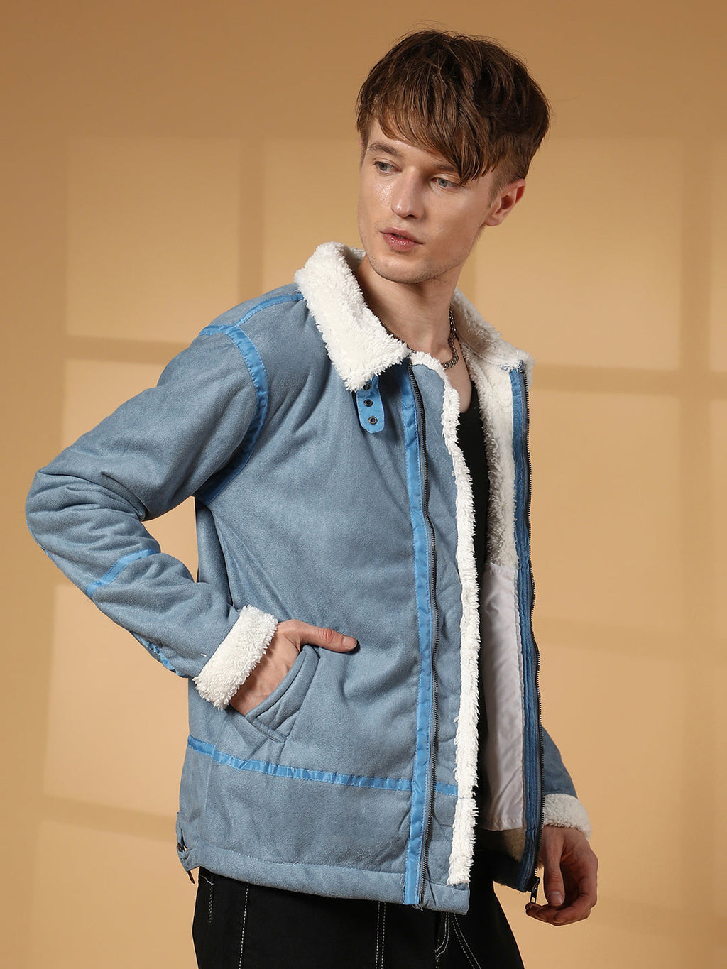 Campus Sutra Fleece-Lined Biker Jacket