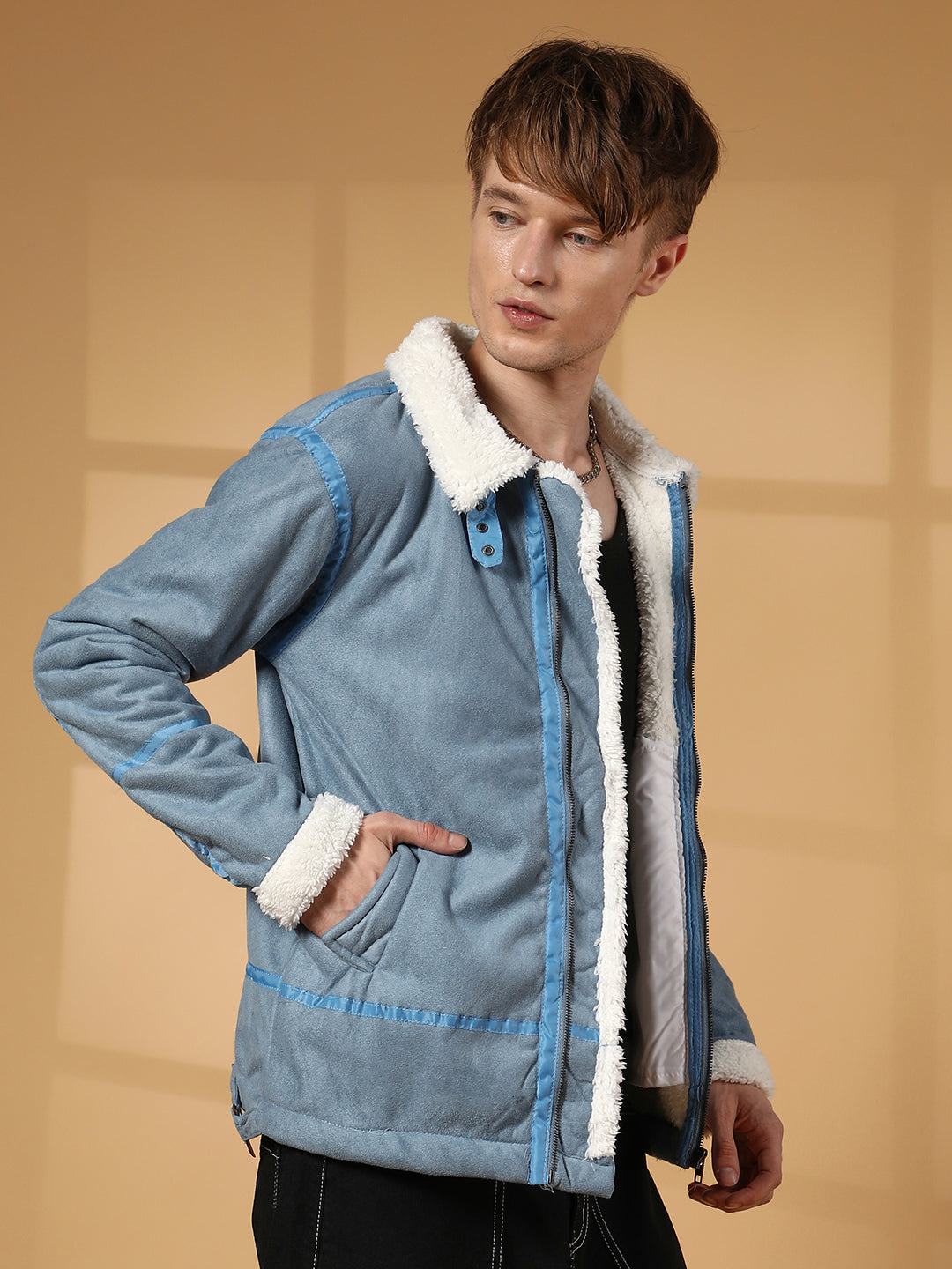 Campus Sutra Fleece-Lined Biker Jacket