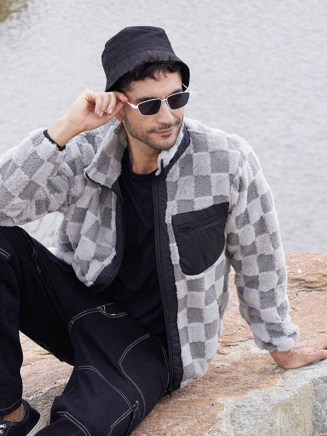 Campus Sutra Fleece Buffalo Check Puffer Jacket