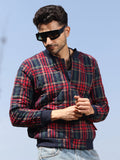 Campus Sutra Tartan Plaid Bomber Jacket