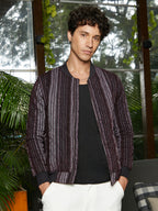 Campus Sutra Striped Quilted Bomber Jacket