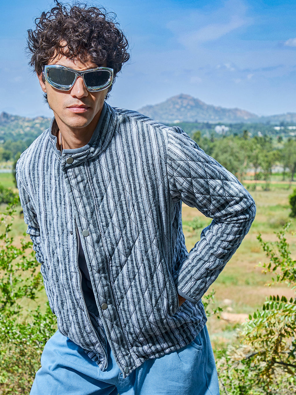 Campus Sutra Halo Striped Quilted Jacket