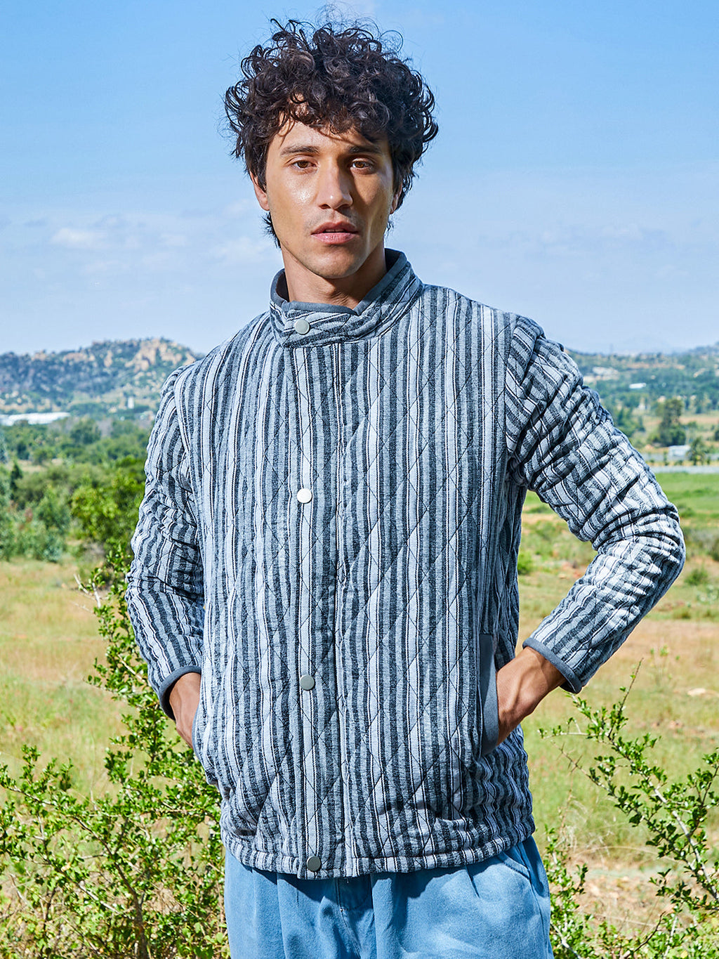 Campus Sutra Halo Striped Quilted Jacket