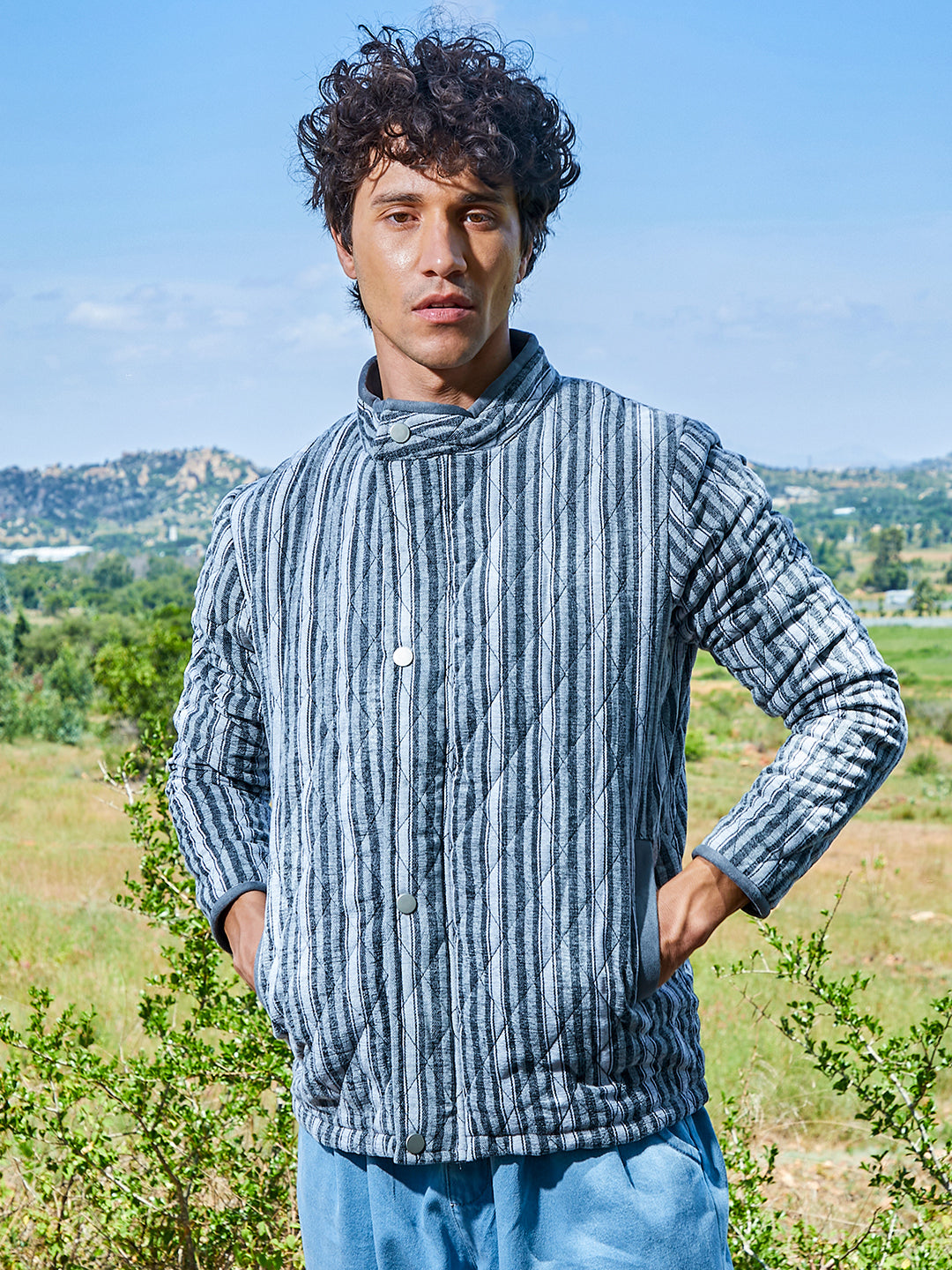 Campus Sutra Halo Striped Quilted Jacket