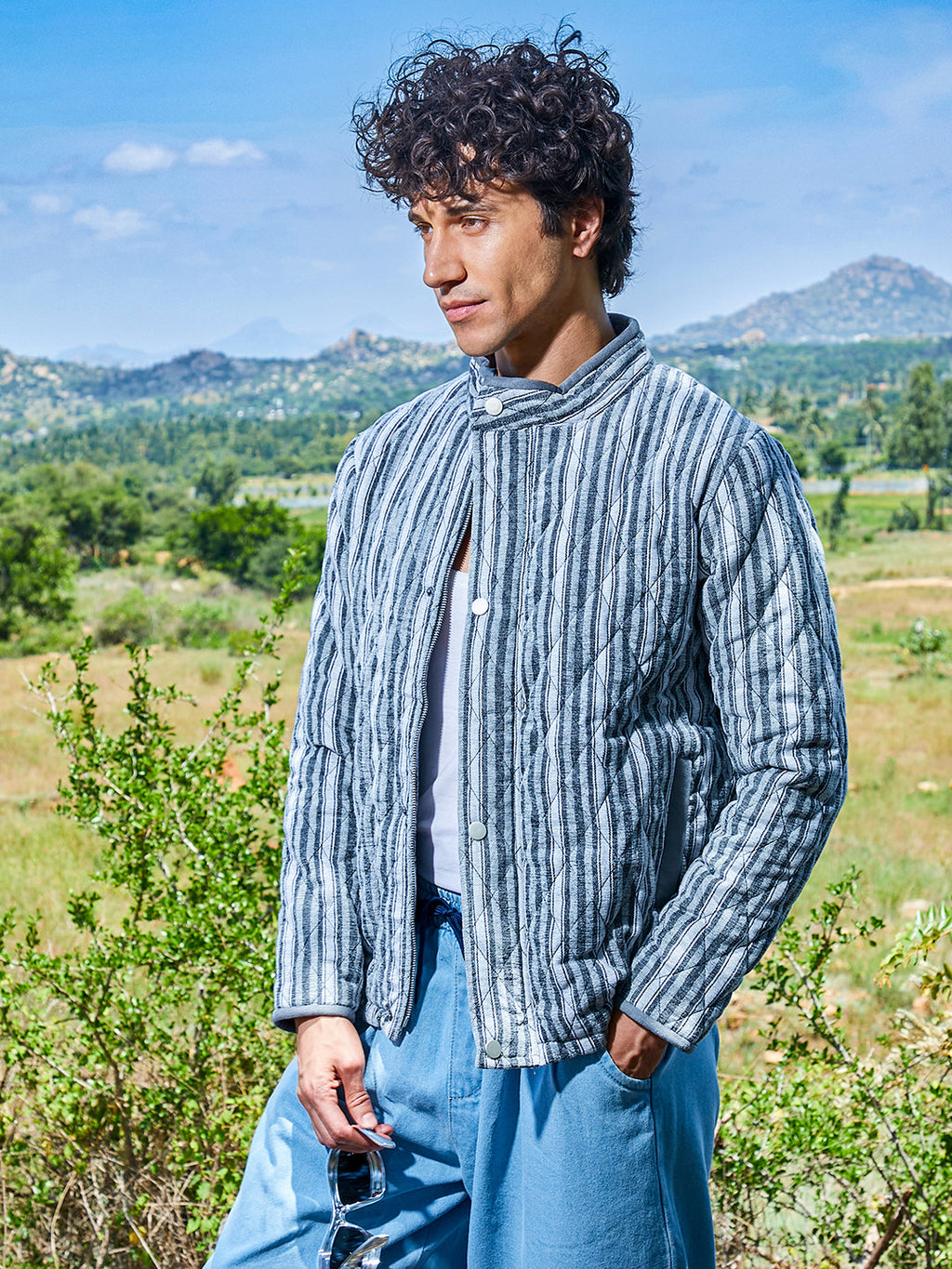 Campus Sutra Halo Striped Quilted Jacket
