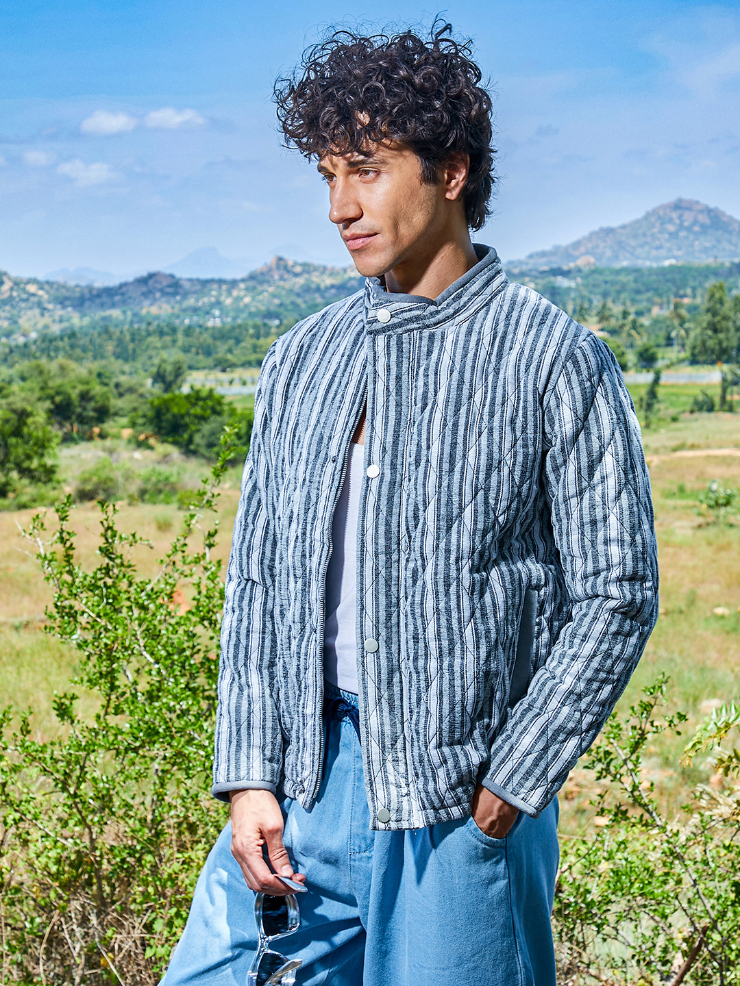 Campus Sutra Halo Striped Quilted Jacket