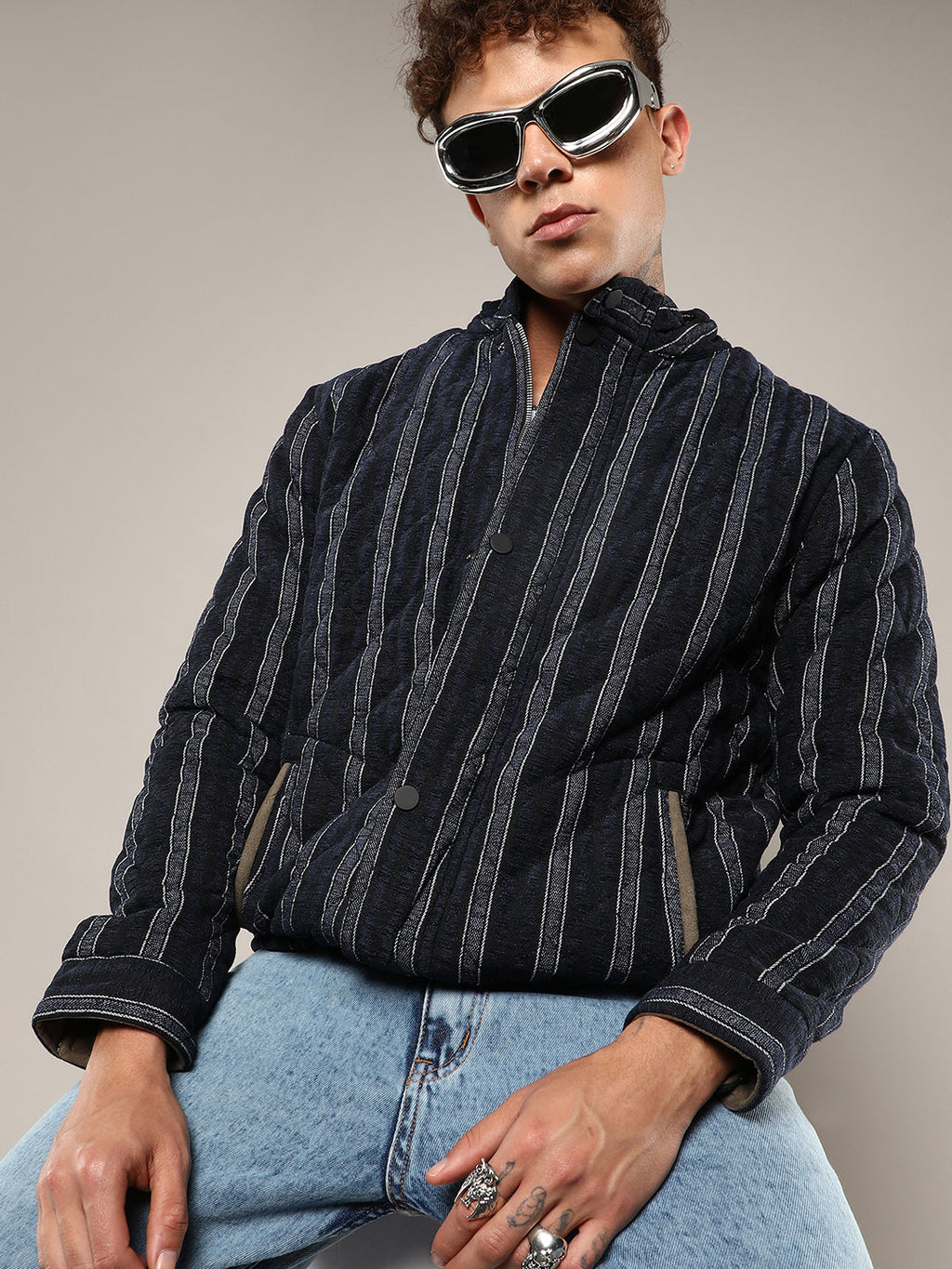 Campus Sutra Fleece Block Denim Jacket